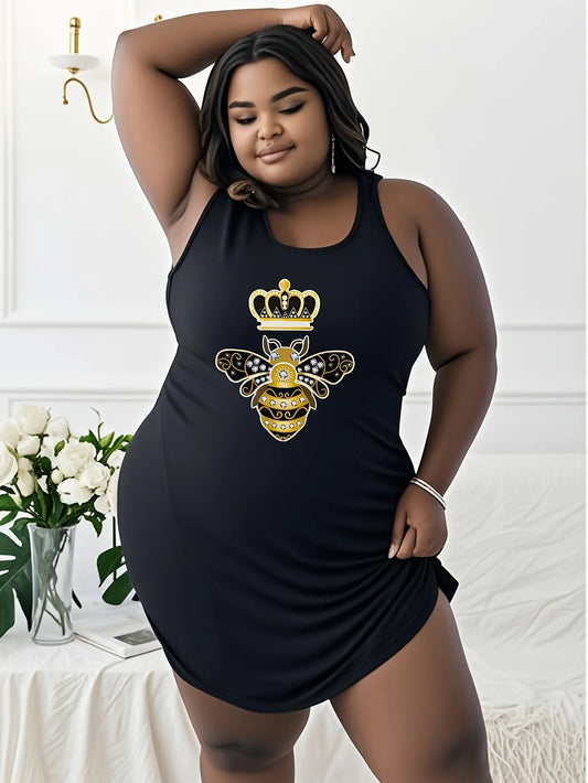 Women's  plus size T shirt dress, Bee With Crown And Diamonds