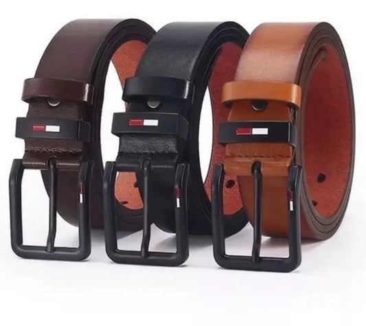 Men's Leather Alloy Pin Square Buckle Belt. Black, Coffee, Brown