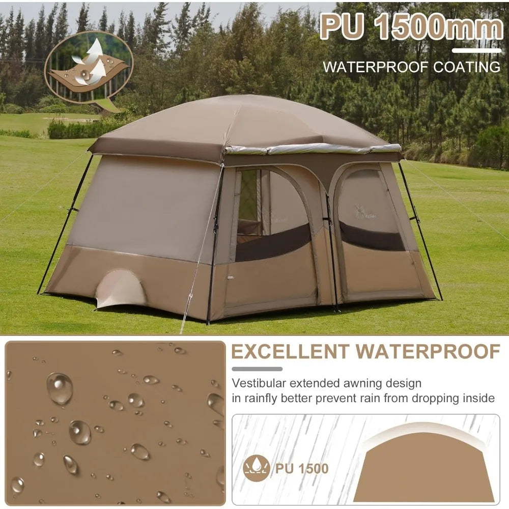 6-8 Person Camping Tent with Extended Vestibule，2 Room Weather Resistant