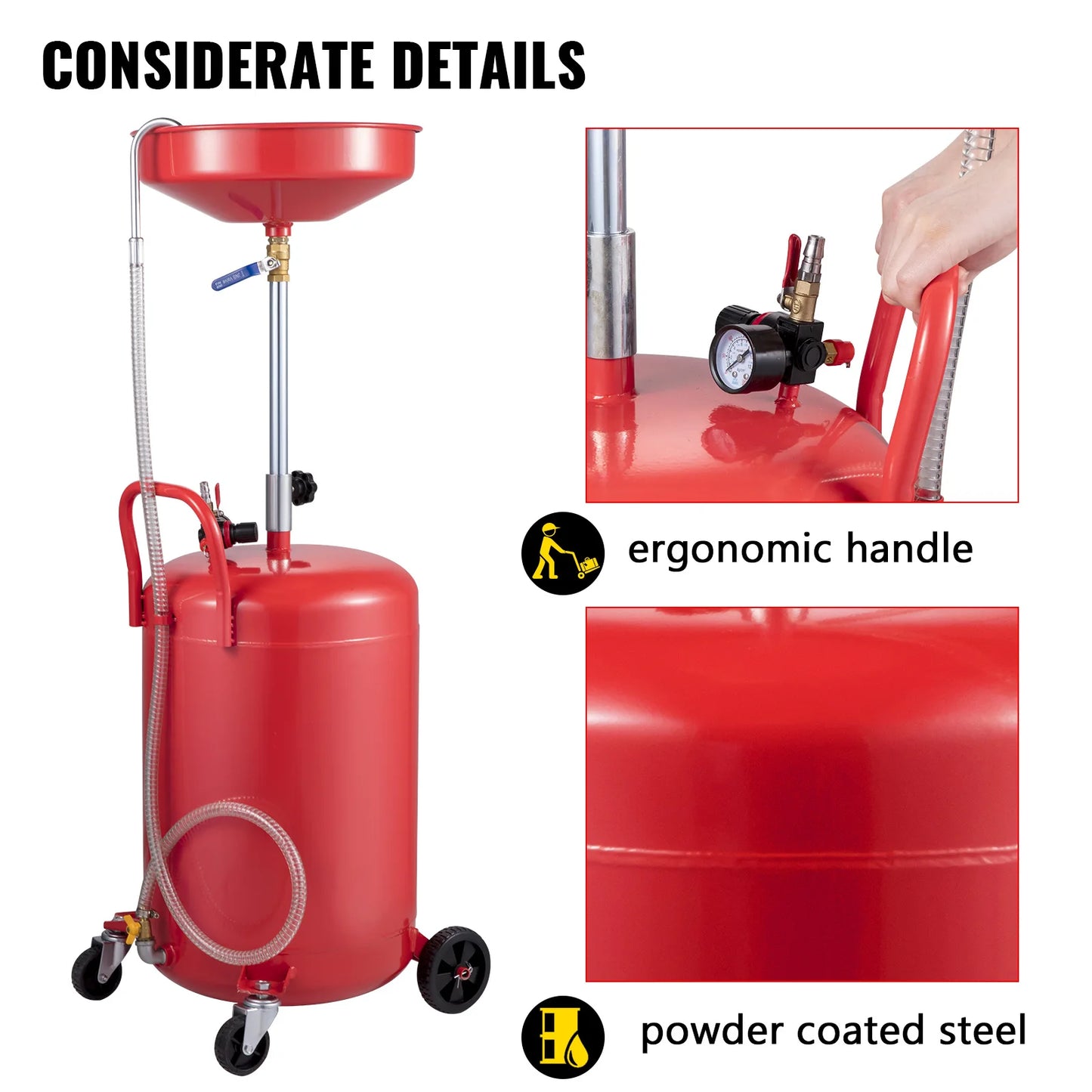 20 Gallon Waste Oil Drain Tank, Air Operated Drainer with Pressure Regulating Valve for Fluid Fuel Transfer Drainage