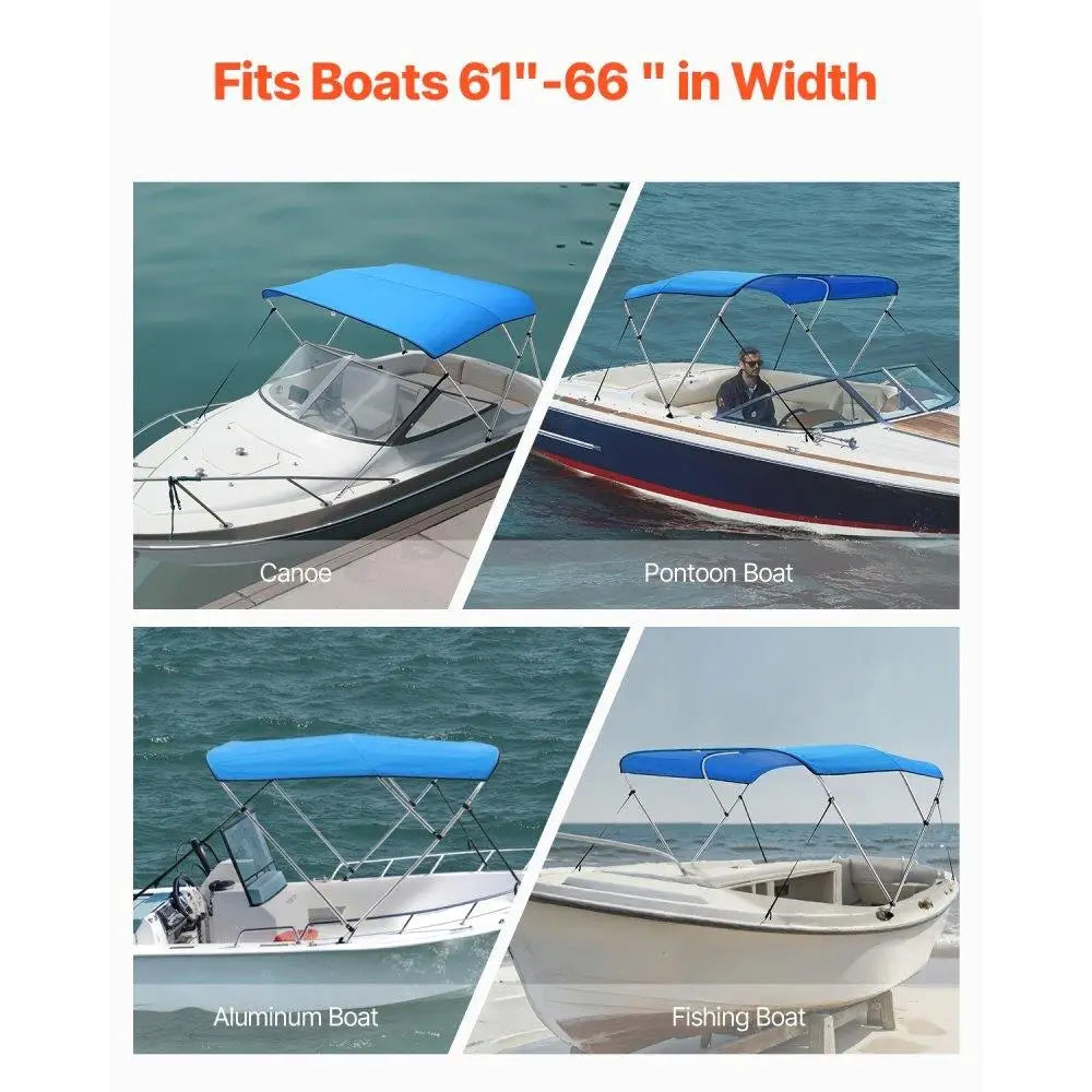 Bimini Top Boat Canopy 6FT x 61 to 66IN x 46IN Blue Waterproof Sunshade Awning