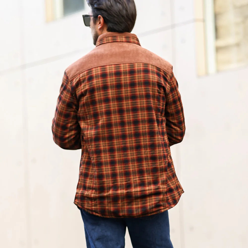 Men's Jacket Windproof Warm Casual Bomber Coat Plaid Sherpa Lined Flannel