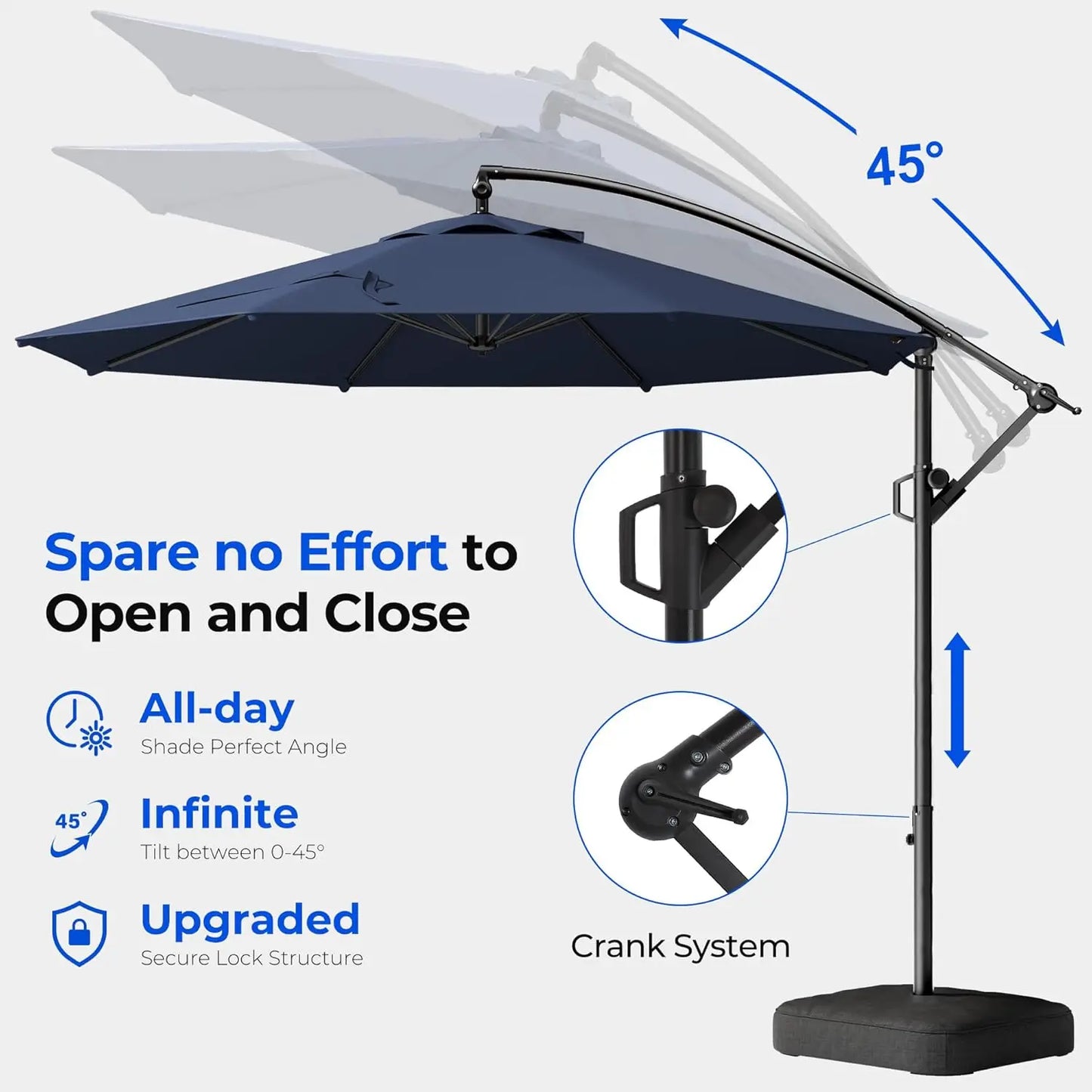 10ft Offset Patio Umbrella - w/Base, Cantilever Offset Hanging Patio Outdoor Umbrella. UPF50+ UV Protection