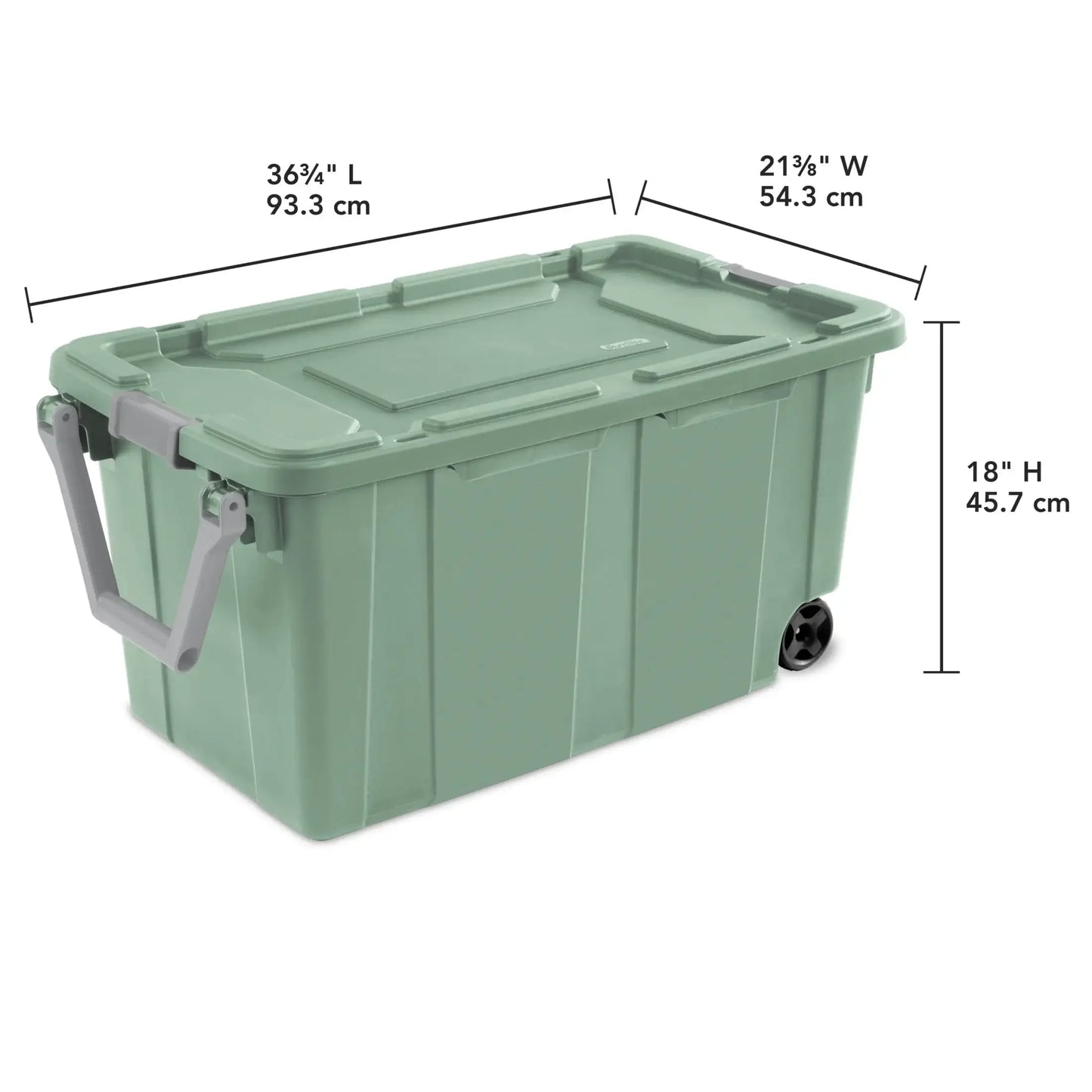 40 Gallon Wheeled Industrial Tote, Plastic Green Sage, Set of 2