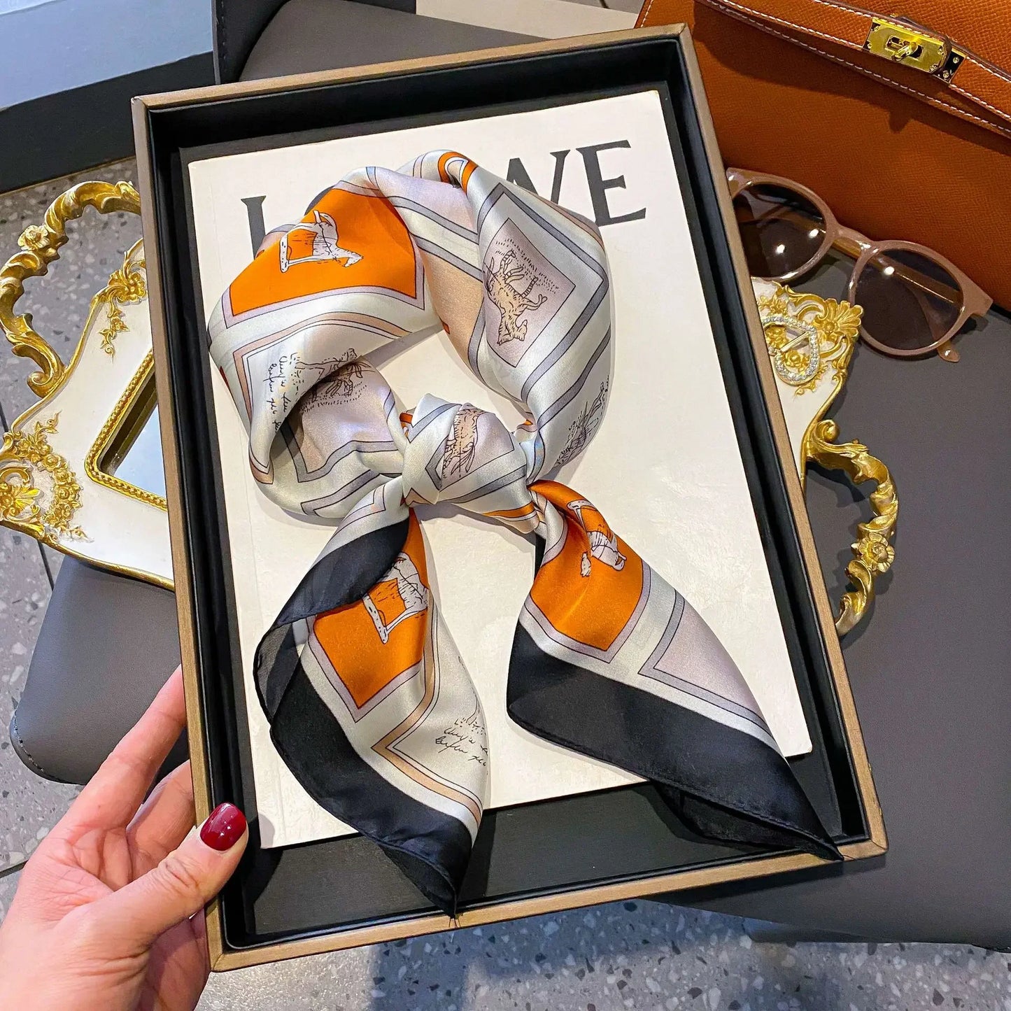 Luxury Brand Women, Men Print Square Scarf. Soft Satin Silk-like, Small Neck Scarf Stylish Casual Headscarf