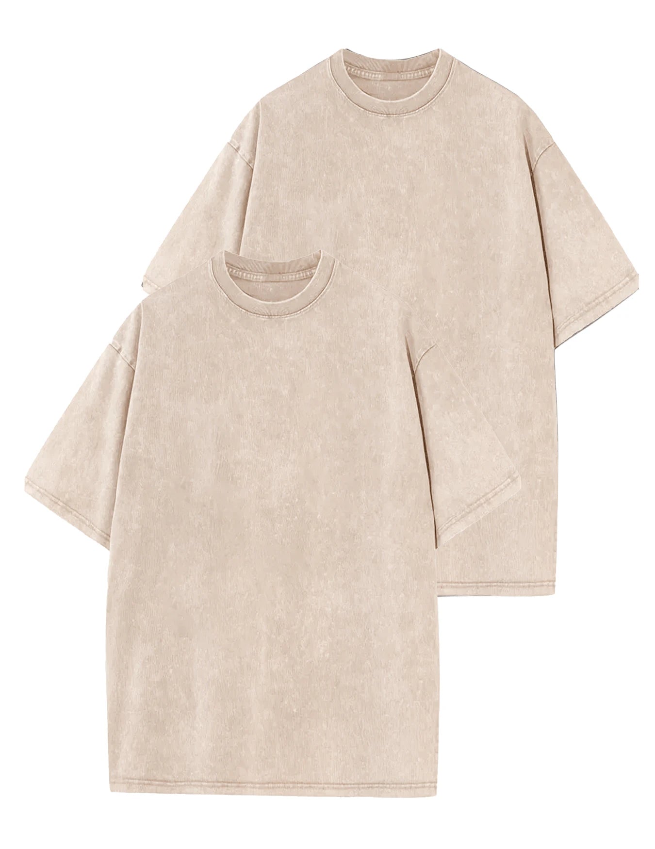 2 men's retro washed pure cotton round neck T-shirts summer casual solid color tops suitable for home and outdoor wear