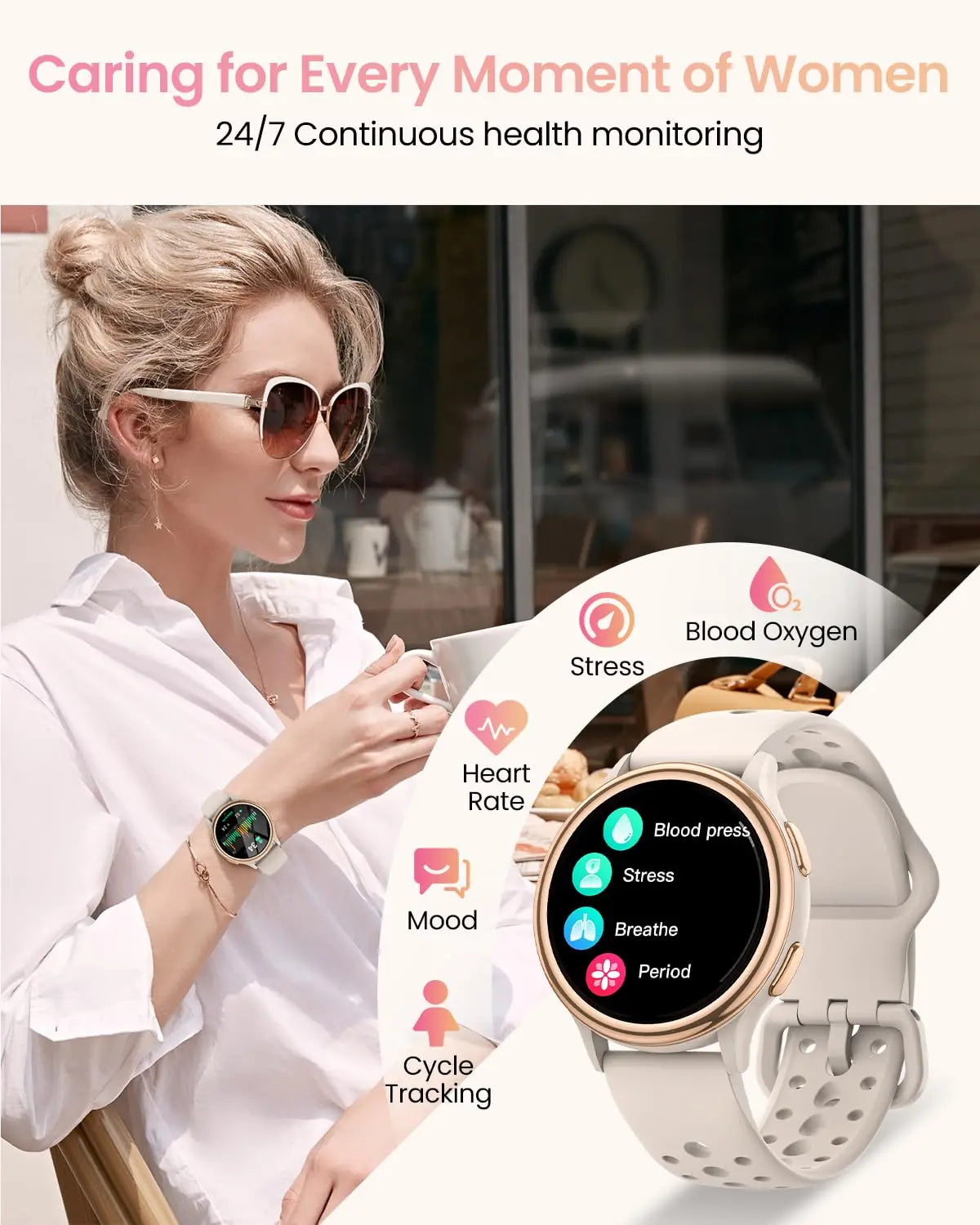 Smart Watches for Women [400+Watch Faces/Calls/Female Health], 1.27" Fitness Tracker Smartwatch for iPhone ＆ Android, Activity