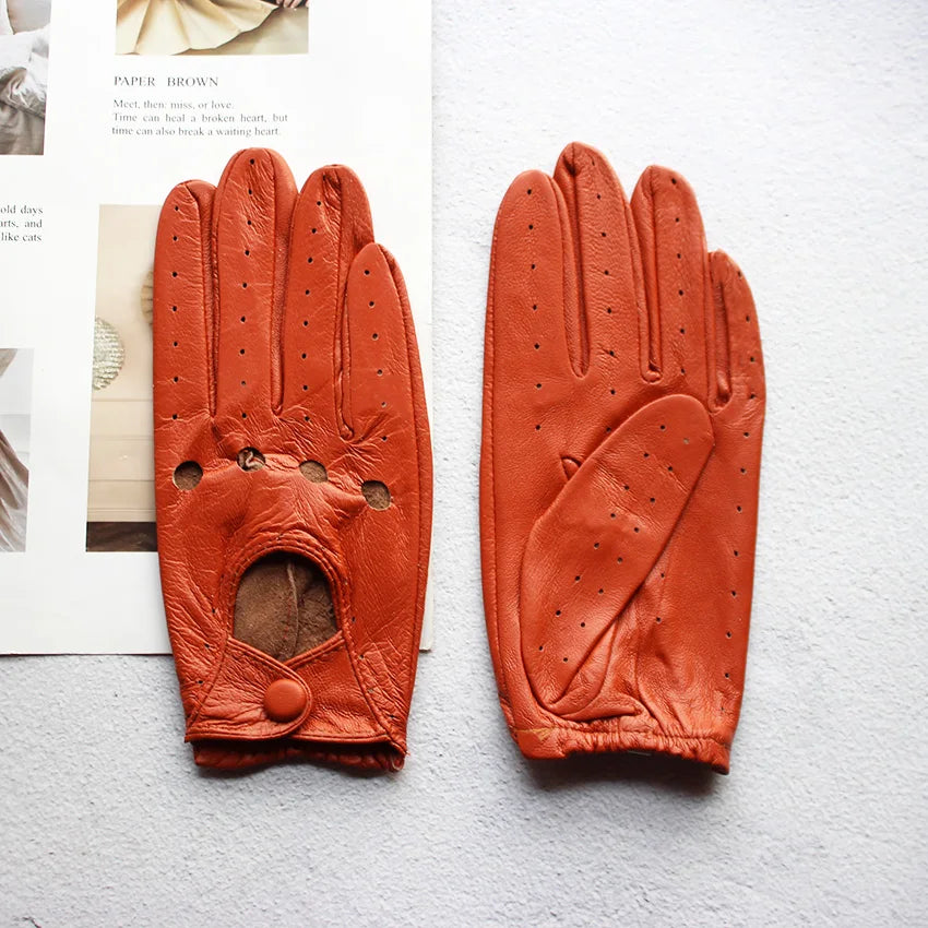 Summer Driving Leather Gloves, Women's Thin Sheepskin Unlined Motorcycle Riding Gloves