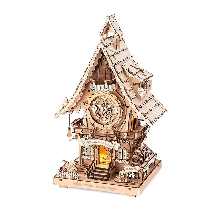 3D Wooden Puzzle Cuckoo Clock Kit, Black Forest Style with Working Bird,  DIY Clock Model Kit for Kids Adults Model