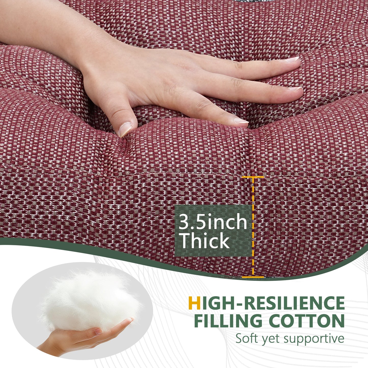 Chair Cushions for Dining Chairs 2 Pack - Olefin Thickened 2" Kitchen Chair Pads with Ties and Non-Slip Backing