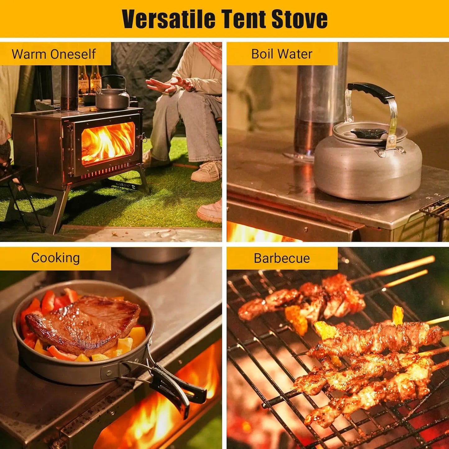 Hot Stove, Wood Burning Stove, Portable Stainless Wood Stove with Cooking Grill for Outdoor Camping Cooking and Heating