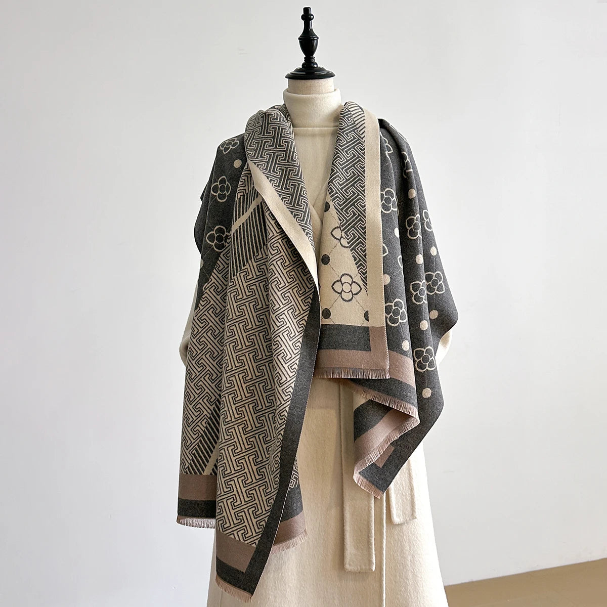 Winter Warm Faux Cashmere Scarf - Thick Luxury Shawl Wrap, Perfect as Travel Poncho Blanket