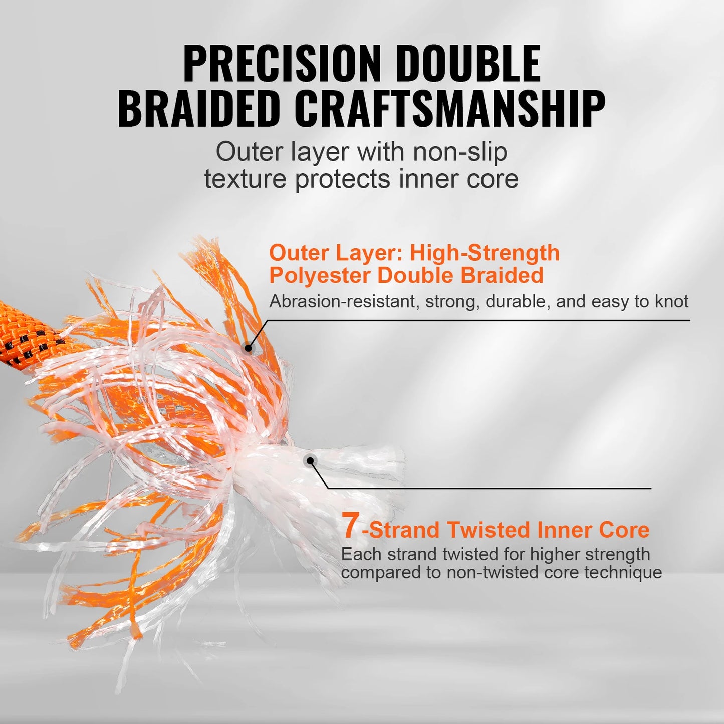 220ft Dual-Weave Polyester Rope 48-Strand Outdoor Emergency Cord for Camping, Rappelling, Rescue, Anchor Rope