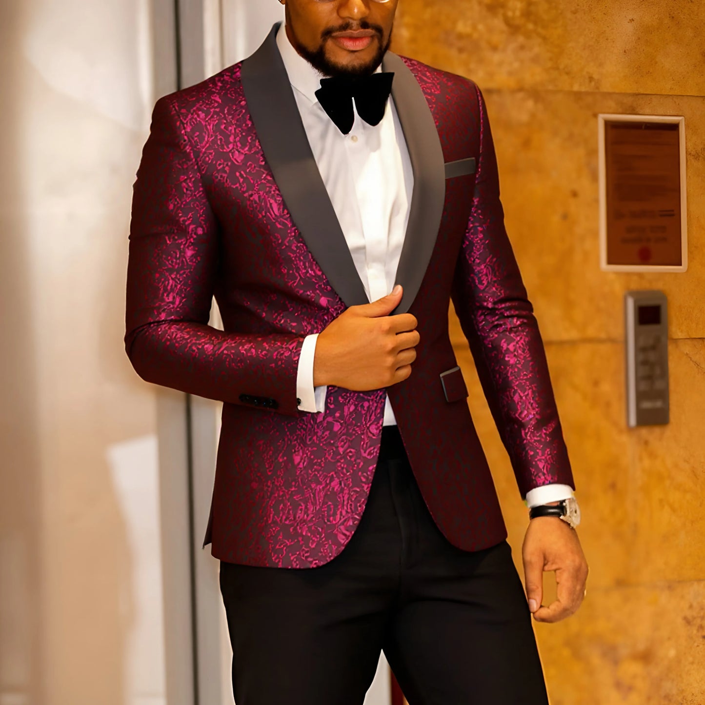 Men's Paisley Tuxedo Jacket One Button Dress Suit Jacket