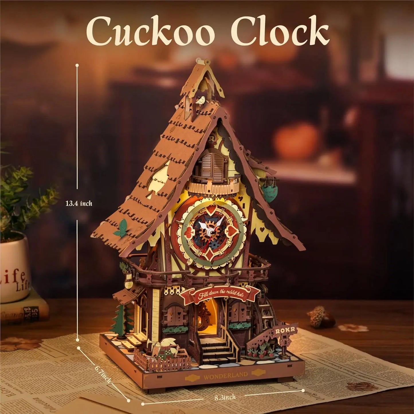 3D Wooden Puzzle Cuckoo Clock Kit, Black Forest Style with Working Bird,  DIY Clock Model Kit for Kids Adults Model