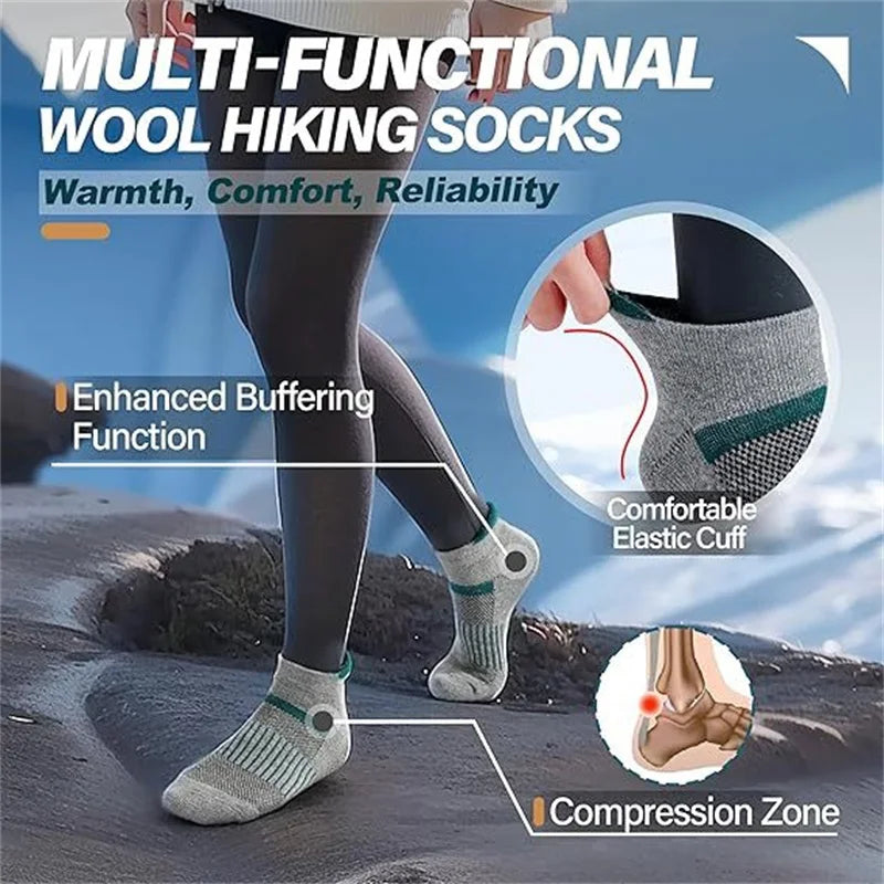 6 Pairs Wool Ankle Running Hiking Socks, Compression Support, Breathable Thick Cushion. No Show Socks for Women Men