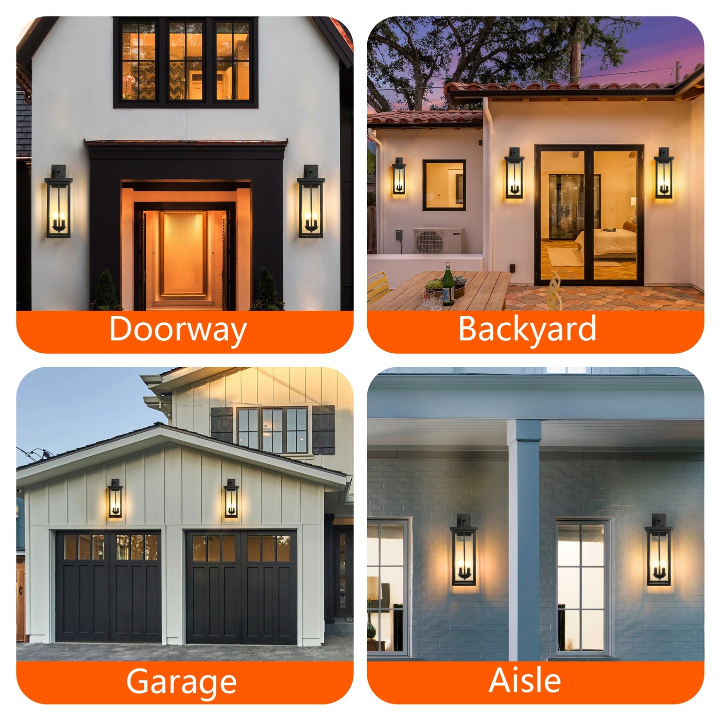 22"(H) Outdoor Wall Lantern with Dusk to Dawn Sensor. Matte Black Finish Clear Glass Panels, Weatherproof Exterior Light