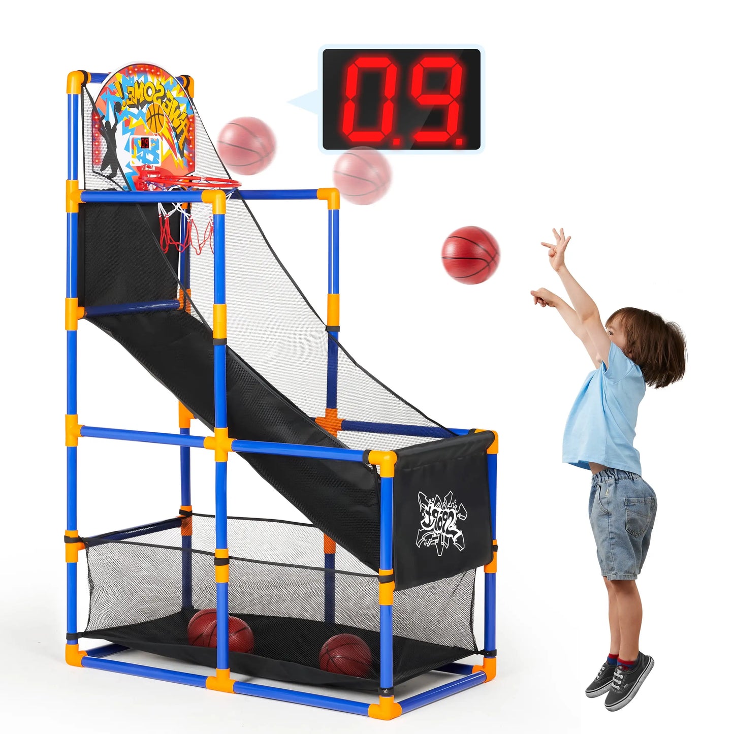 LED Scoring Arcade, Basketball Game with 4 Balls. Adjustable Height 44"-55"Basketball Stand Hoop Toy
