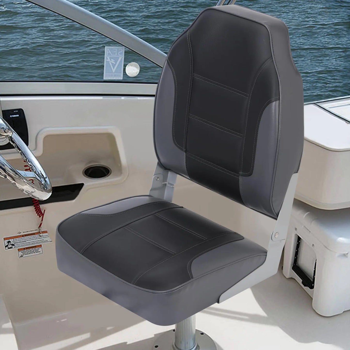 2 Pack Boat Seats, High Back Folding Seats - Fishing Boat Chairs With Thick Sponge Padding, Stainless Steel Screws