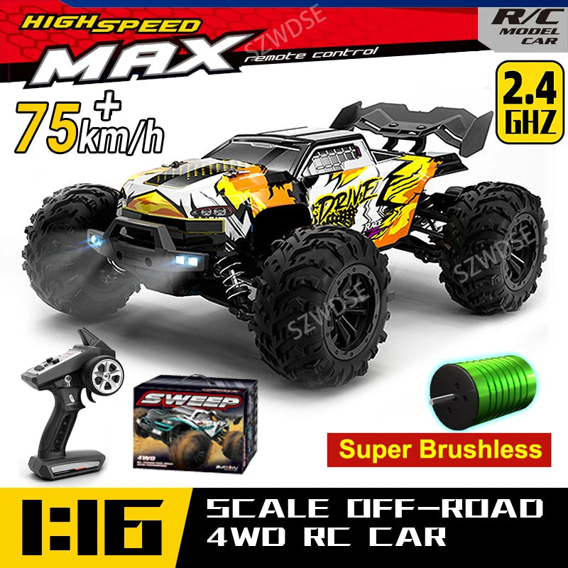 1:16 75KM/H 4WD RC Truck With LED Light 2.4G Remote Control, High Speed Drift Monster Truck