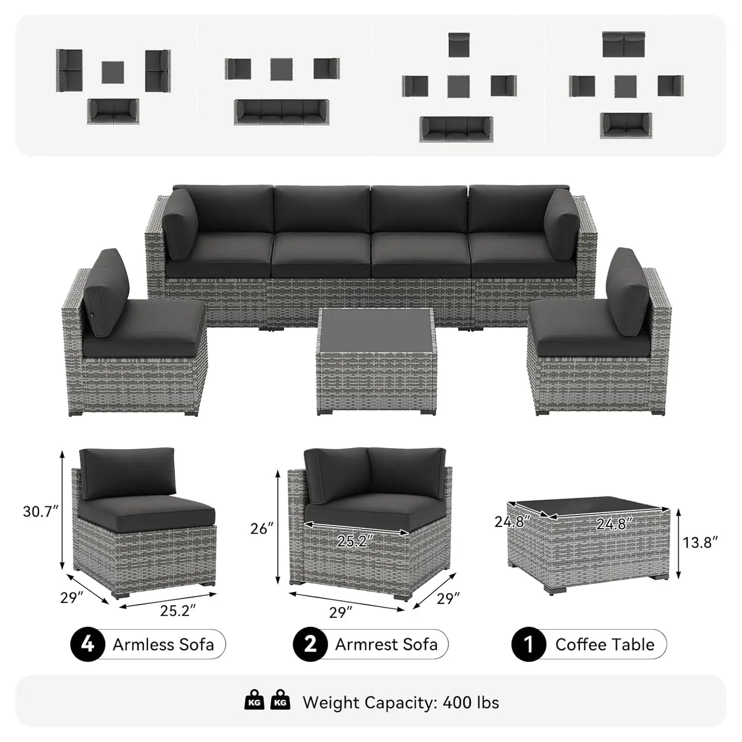 7-Piece Patio Furniture Set, Wicker Rattan Outdoor Furniture with Thick Cushions