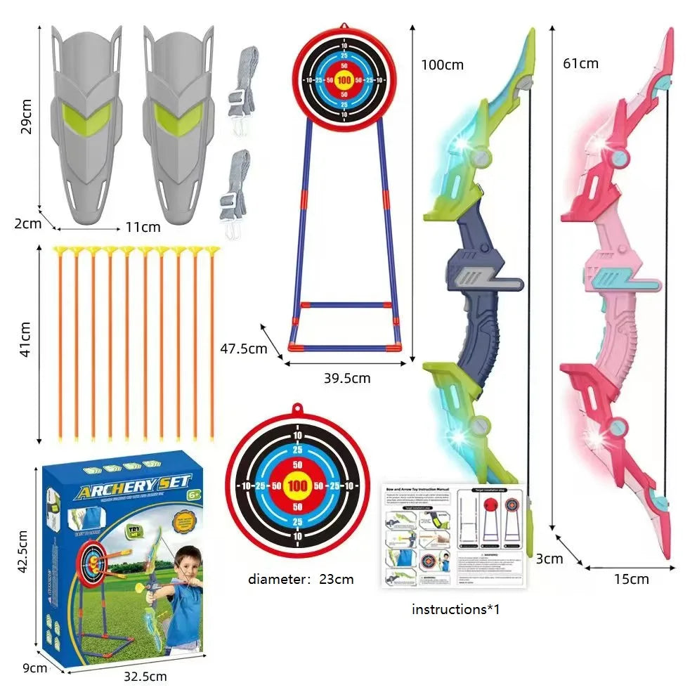 2PC Children Large Archery Toy Set, Soft Arrow Cross bow, Suction Cup Target LED Light