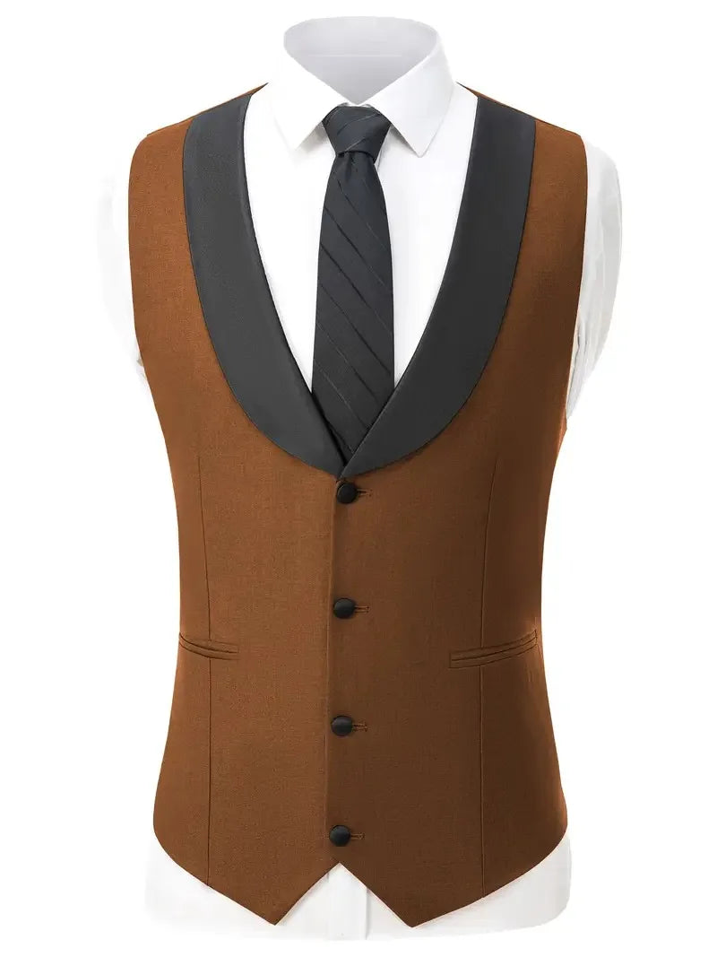 Slit Men's Suits 3 Piece Black Shawl Lapel Casual Tuxedo (Blazer+Vest+Pant)