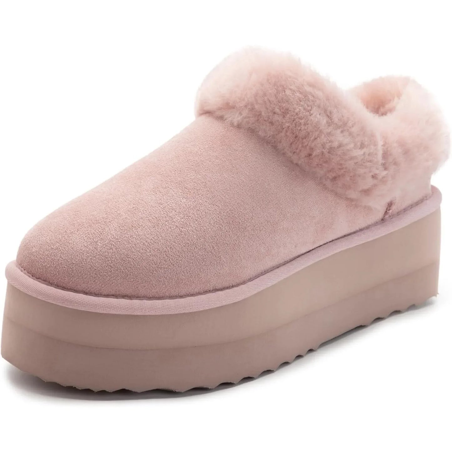 Women's Platform Slippers Fluffy House Slippers For Indoor And Outdoor Short Ankle Boot Fur Lined