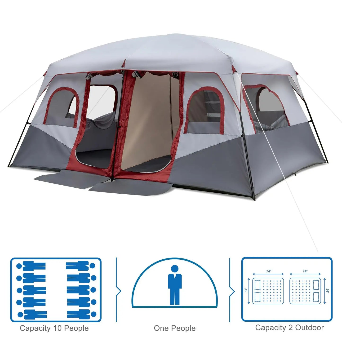 Family Cabin Tent - Spacious 2 Room for camping Tent with Storage Pockets & Accessories