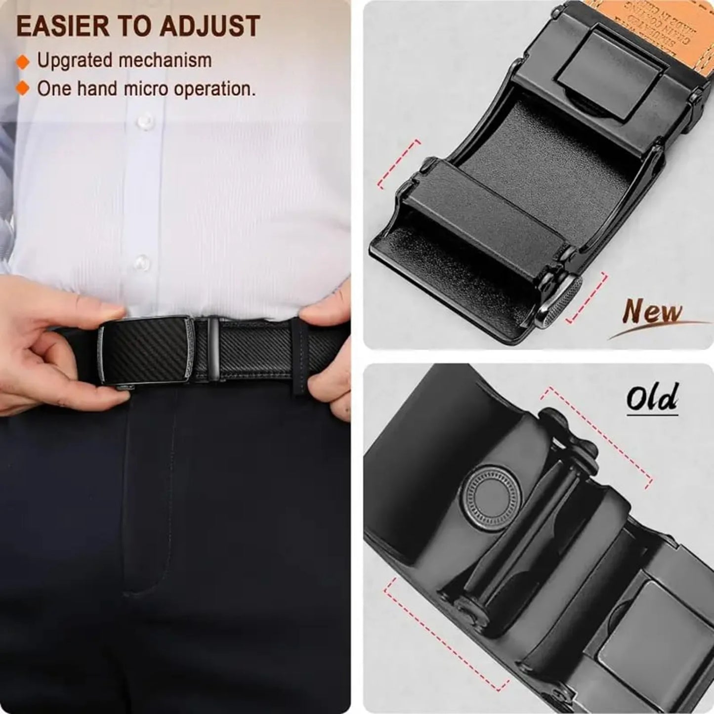 3.5cm Width High Quality Second Layer Cow Leather Belt For Men, Metal Automatic Buckle Ratchet Black Brown