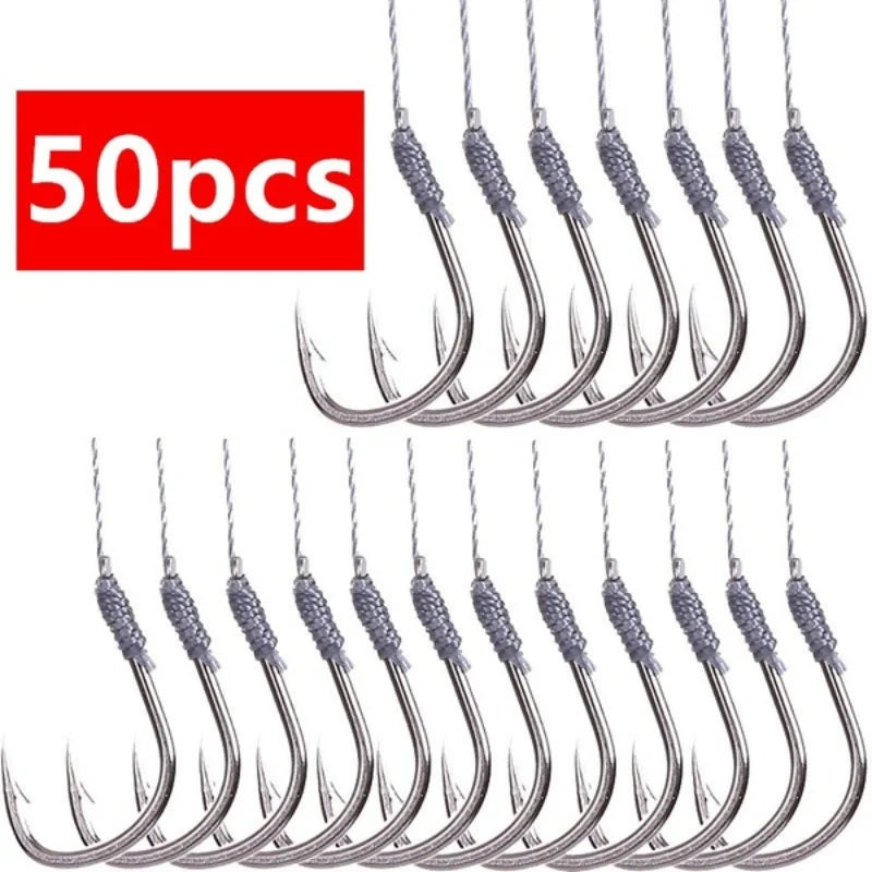 5Pack/50 Hooks, Tool Tied Barbed Hooks with leader