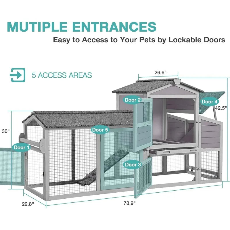 Mobile Chicken Coop with Wheels, Outdoor Hen House Cage with Nesting Box, Leakproof Pull Out Tray