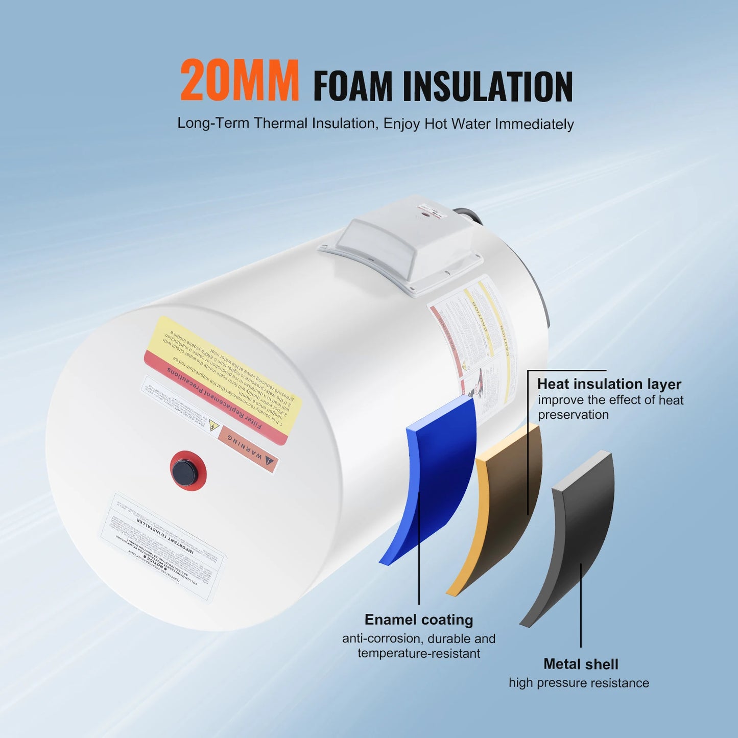 Electric Water Heater 40/70L Tank Instant Hot Water Heater 1.6Kw Tankless Water Heater w/ LED Display Knob Control