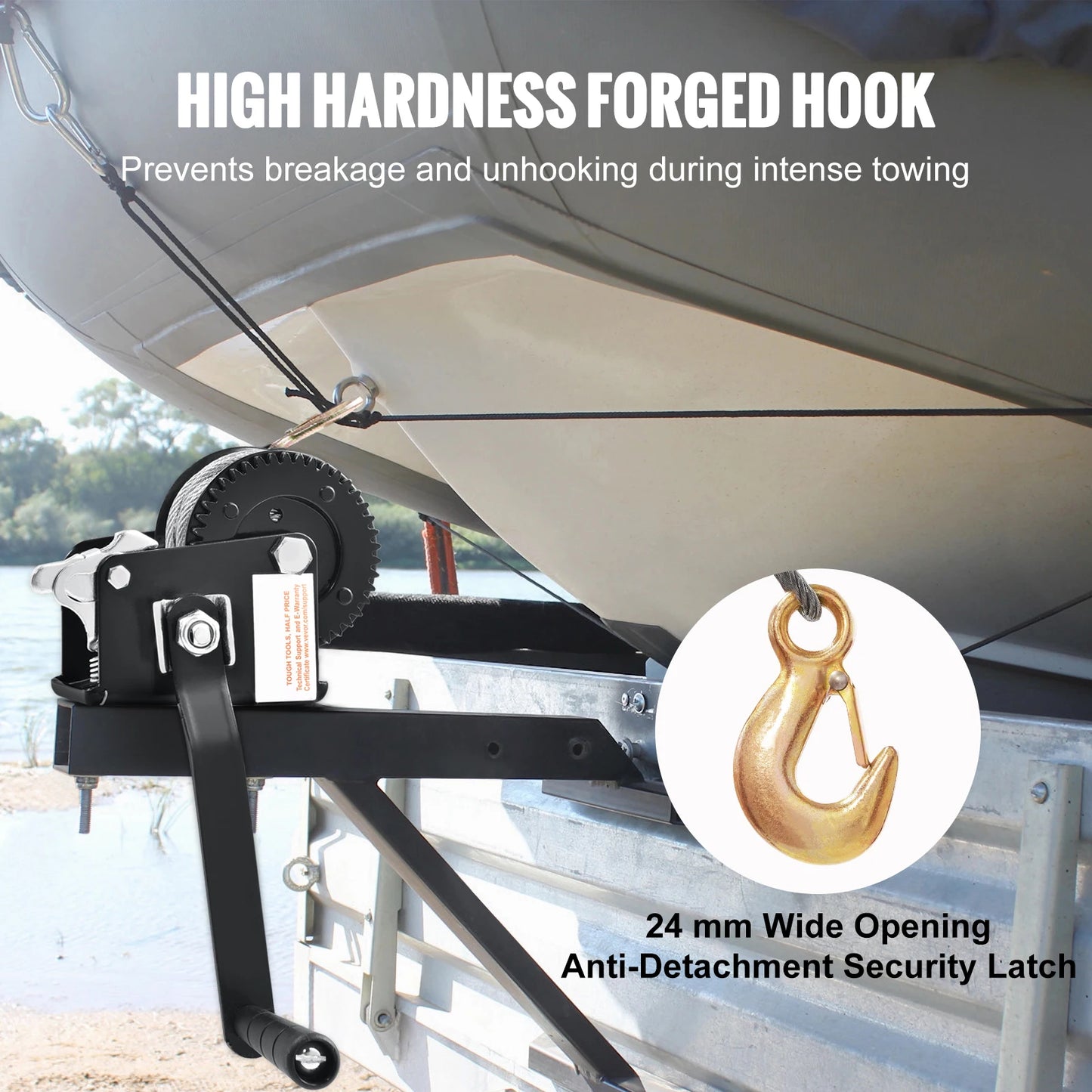 Boat Trailer Hand Winch, Heavy Duty Crank with 33 ft Steel Wire Cable and Two-Way Ratchet for Trailer Boat
