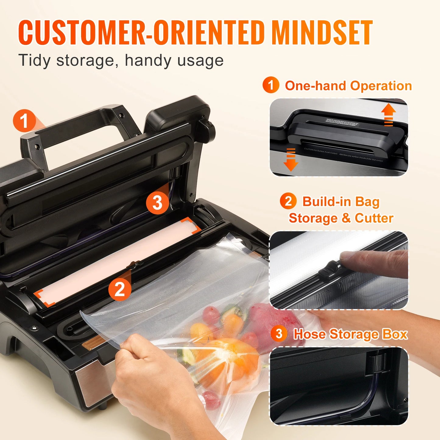 130W Vacuum Sealer Food Packaging Machine with Free 10pcs Vacuum bags for Household Kitchen Vacuum Food Sealing