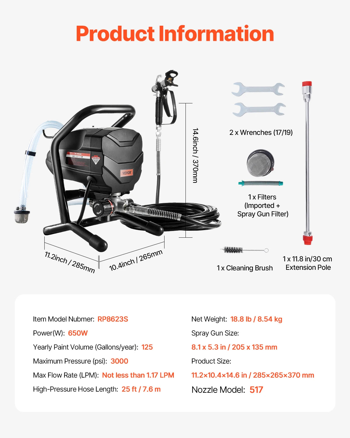 Airless Paint Sprayer, 650W High Efficiency Airless Sprayer, 3000PSI Electric Paint Sprayer