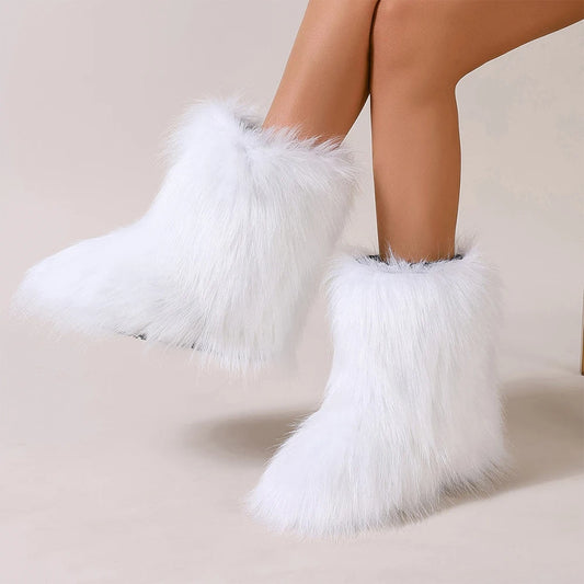 Women's Furry Tall Winter Boots, Warm Snow Boots With Anti-Slip Sole
