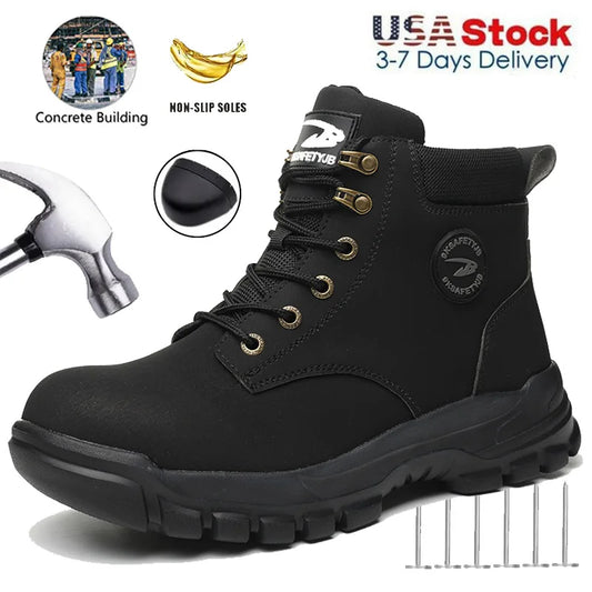 Mens Puncture-Proof Steel Toe Safety Boots Oil & Slip-Resistant