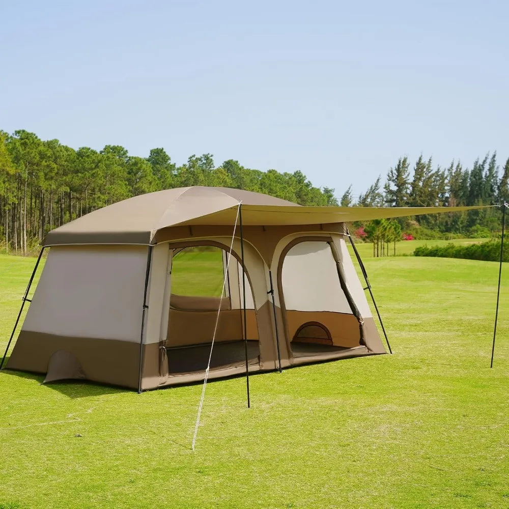 6-8 Person Camping Tent with Extended Vestibule，2 Room Weather Resistant
