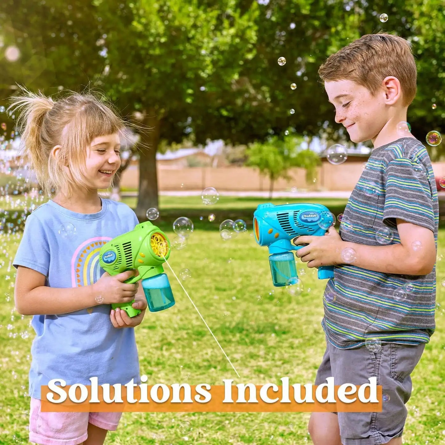 2 pack Bubble Gun with 10 oz Bubble Refill Solution. Bubble Maker, Blower Toy for Kids Outdoor Play
