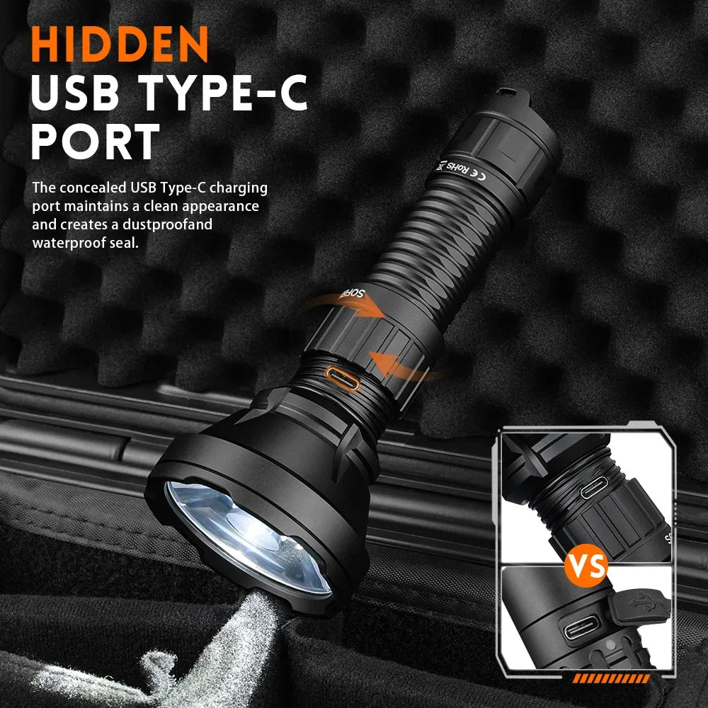 2000lm SFT40 LED 6000K Tactical Flashlight, Type-C Rechargeable, Powerful 21700 Torch EDC Flashlight