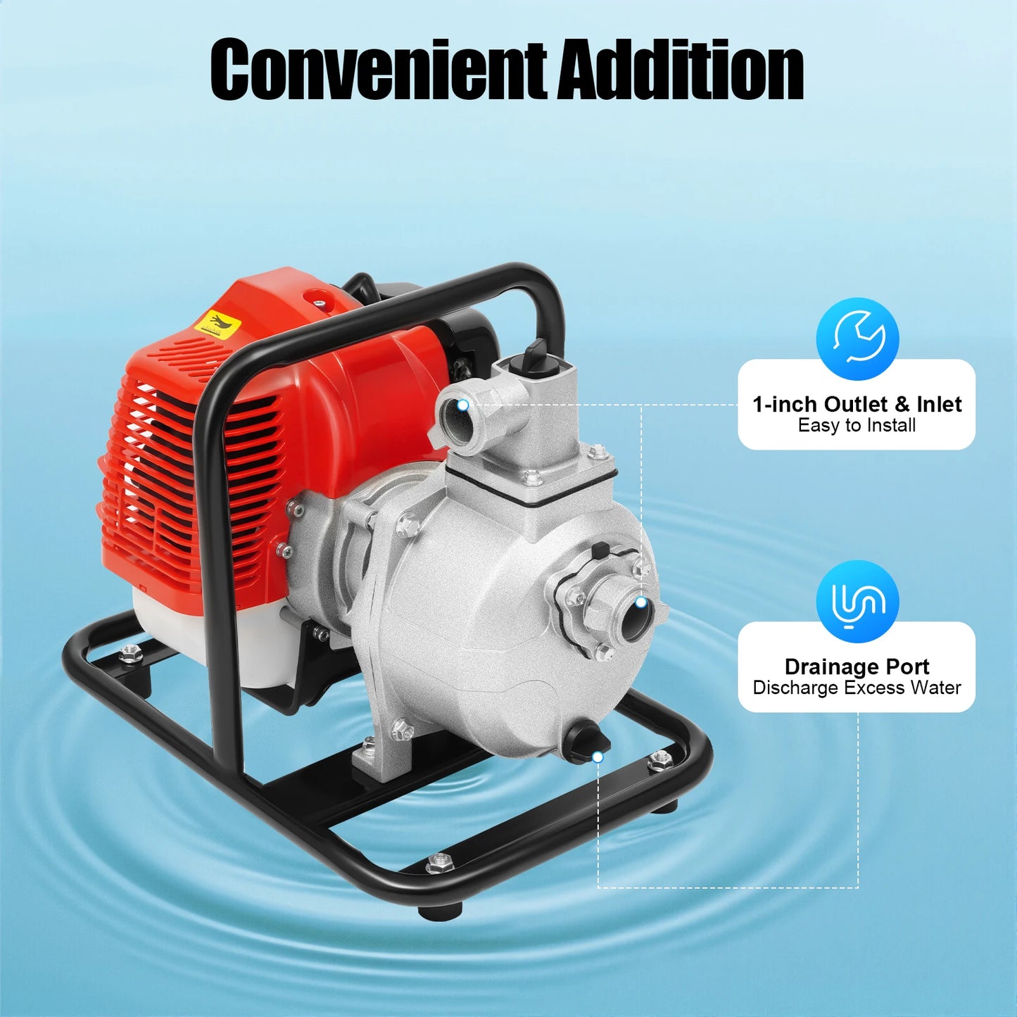 1250W Gasoline Engine Water Pump, 2-Stroke Engine Water Pump ,43CC Water Transfer
