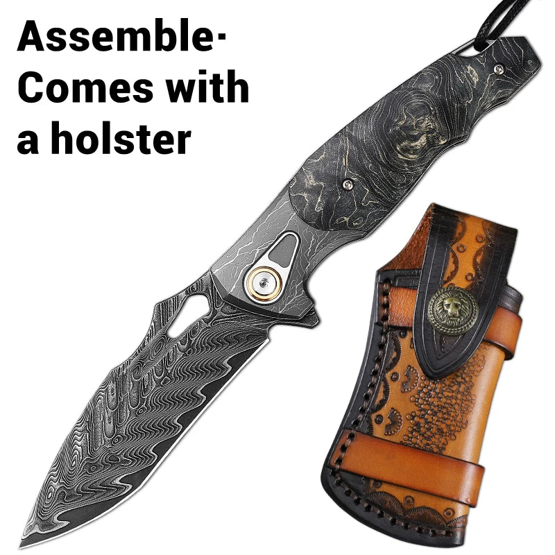 Faca dobrável para homem de alta qualidade, canivete de aço de Damasco, EDC Camping Hunting, Faca de aventura de alpinismo