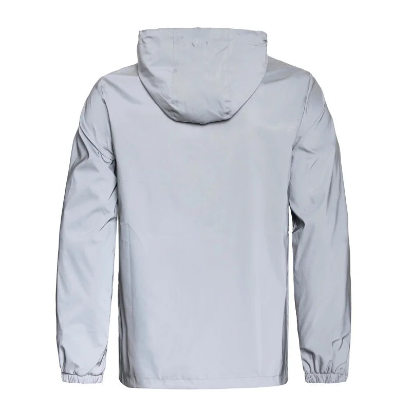 Mens  Night Reflective Jacket Waterproof Zipper Windbreaker Hooded Jacket
