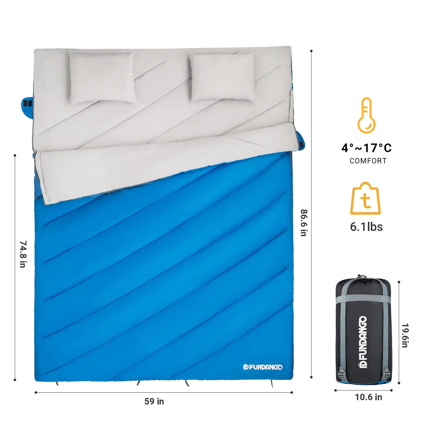 Double Sleeping Bag, Waterproof and Warm and Lightweight, with 2 Pillows