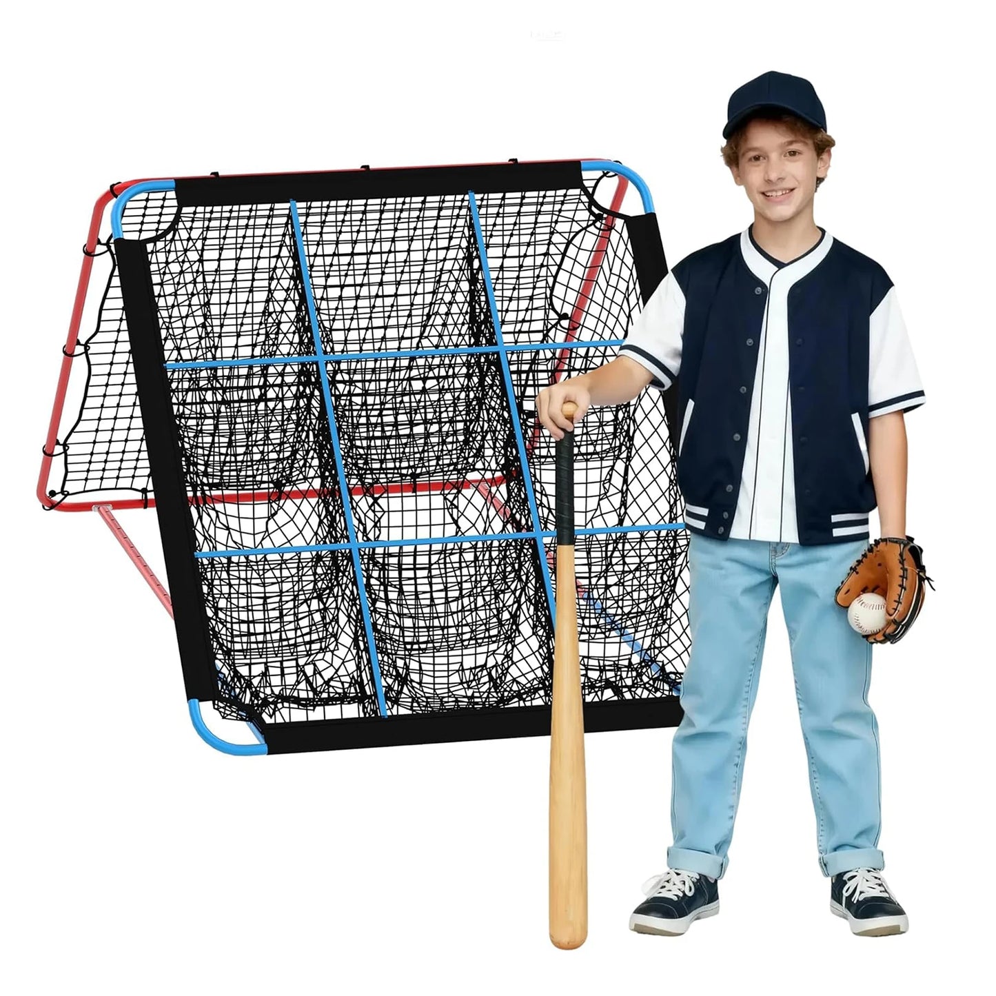 Baseball Rebounder Net, 12-Angle Pitching Net with Pocket Net, Softball & Baseball Training Equipment