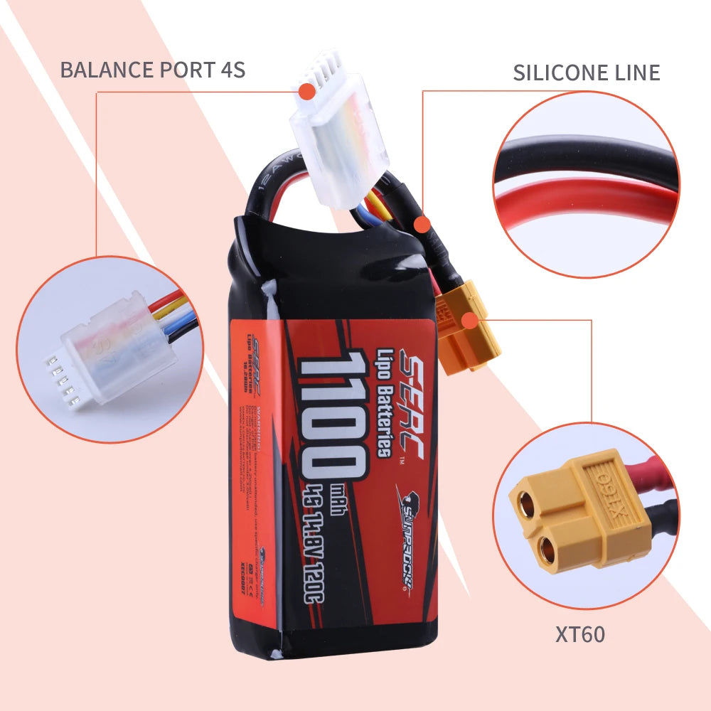 14.8V Lipo Battery 1100mAh 1300mAh 1500mAh 120C with XT60 Plug for RC