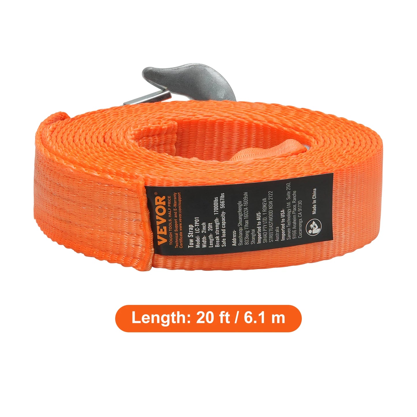 20/30ft Car Tow Cable Trailer Towing Pull Rope 2/3/4in Winch Line Extension Strap for Van Road Recovery Car Accessories