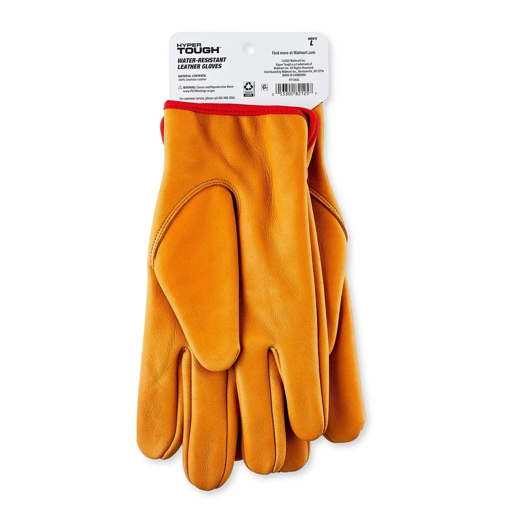 Water Resistant Men's Leather Work Gloves Durable Full Grain Leather Gardening Construction Elastic Wrist