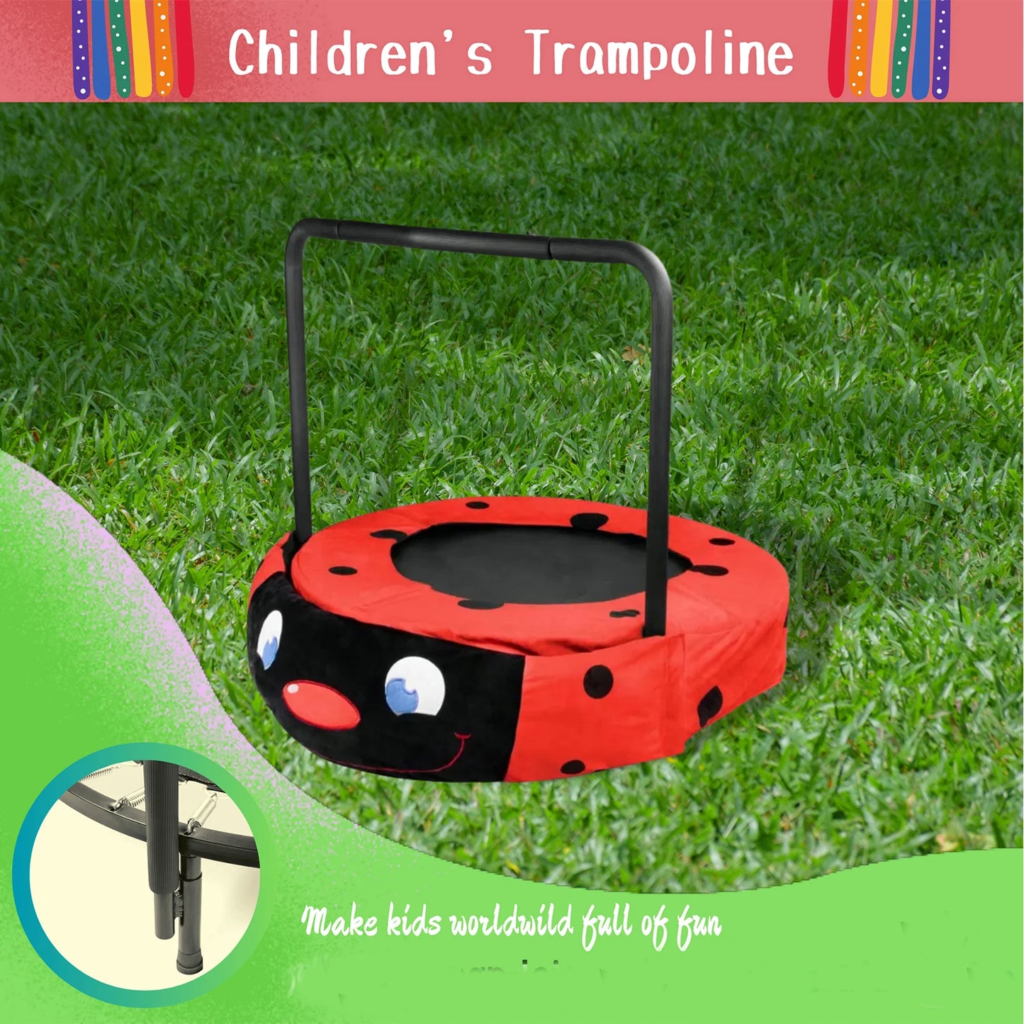 36 Inch Trampoline With Foam-Padded Handlebar Foldable Indoor Outdoor Kids Trampoline